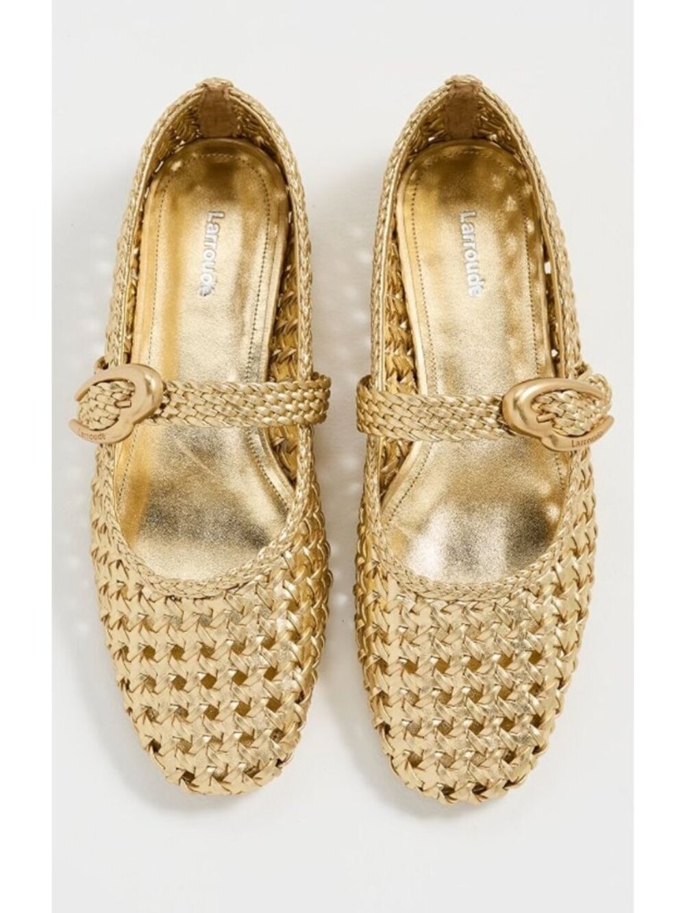 NEW IN BOX Larroudé Verona Macrame Flats Gold Leather Size 10